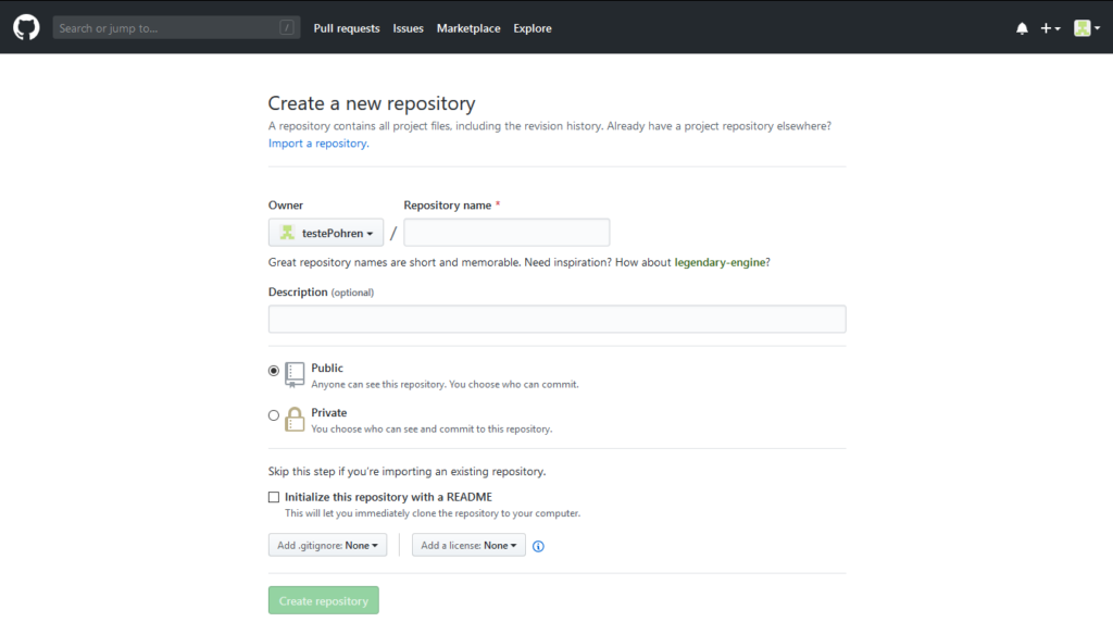 Criando um repositório remoto em GitHub